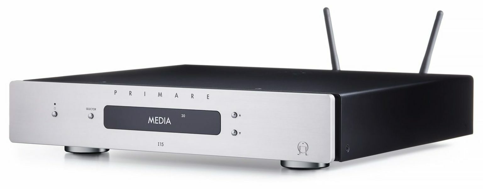 Primare i15 prisma integrated amplifier and network player angle titanium 1536x603